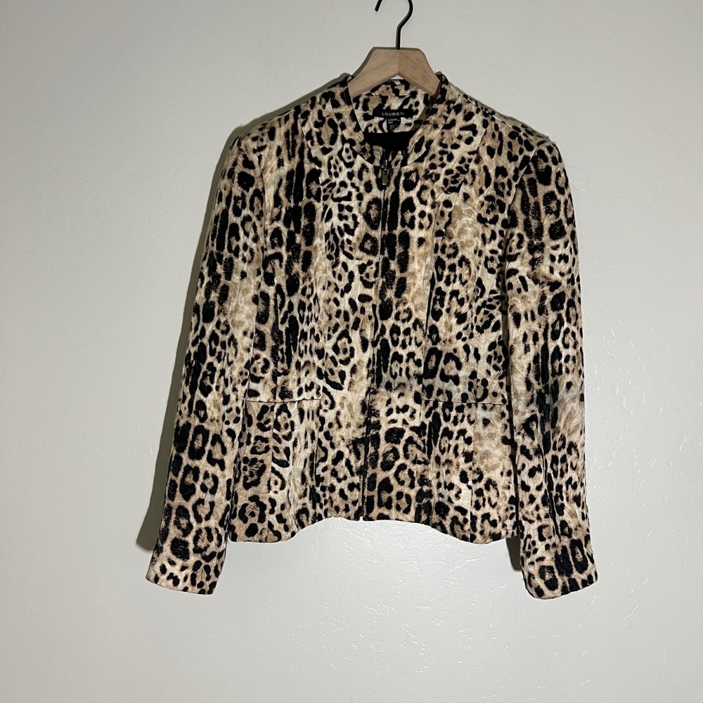 Louben Vintage 90's Women's Leopard Print Zipper Front Blazer‎ Jacket Size 14
